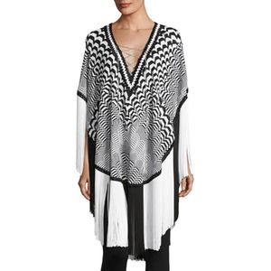 MISSONI MARE Greca Bicolor Fringe Coverup Poncho Striped Zigzag Black and White